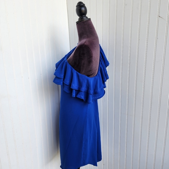 APT. 9 Women's One Shoulder Embroidered Ruffle Dress Blue Lined $54 Royal Sz M - Picture 9 of 11